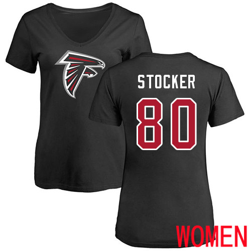 Atlanta Falcons Black Women Luke Stocker Name And Number Logo NFL Football #80 T Shirt->atlanta falcons->NFL Jersey